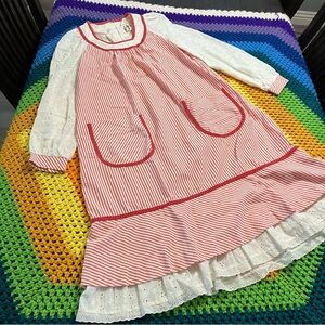 70's Vintage Jody T California Red White Candy Stripe Prairie Tent Midi Dress